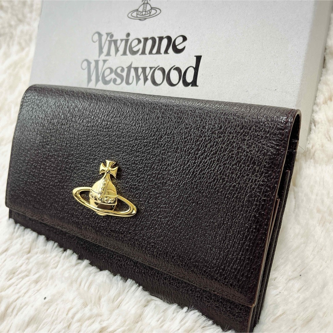 Vivienne Westwood(ヴィヴィアンウエストウッド)のヴィヴィアンウエストウッド 長財布 大きいオーブ　本革　ブラウン　二折り　ジップ レディースのファッション小物(財布)の商品写真