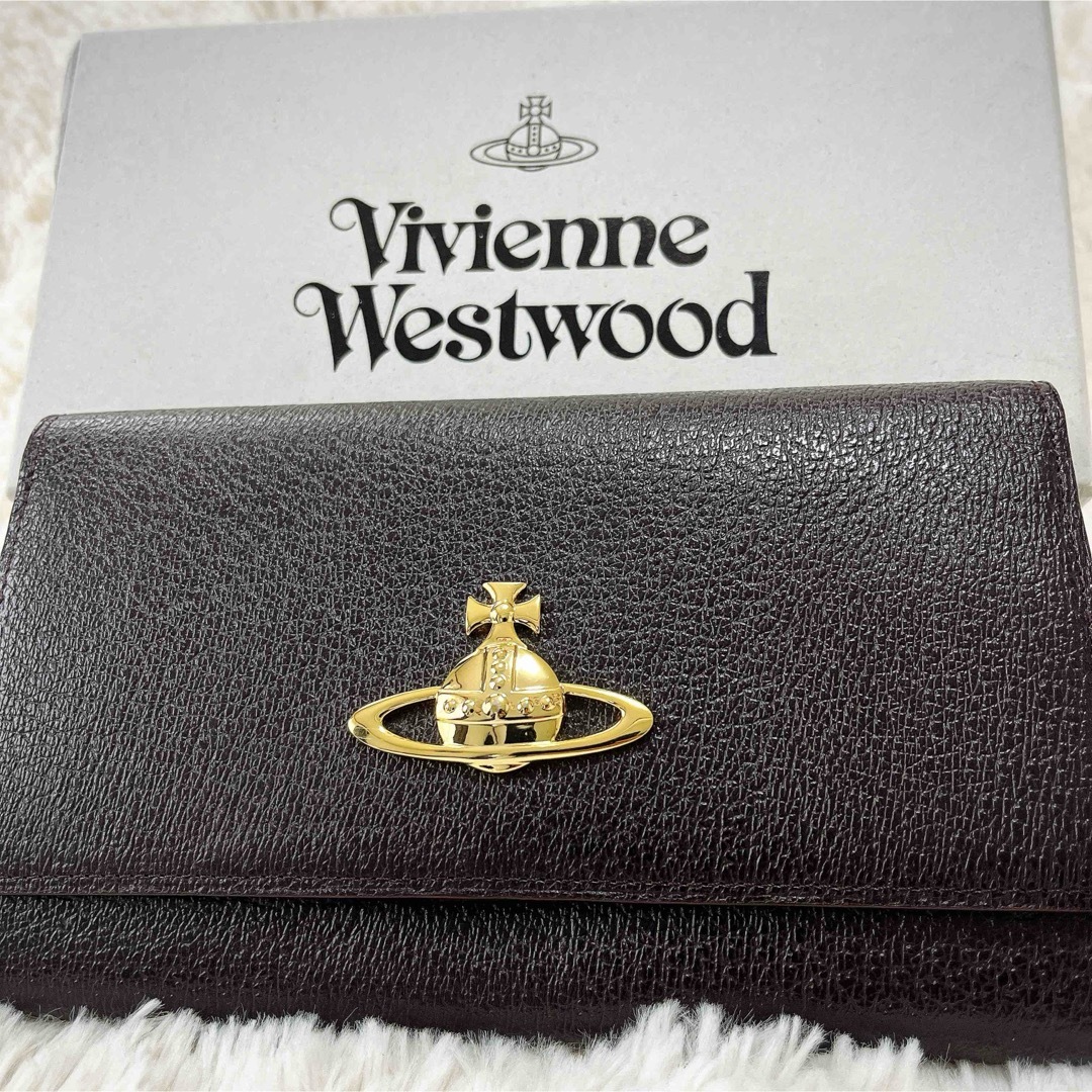 Vivienne Westwood(ヴィヴィアンウエストウッド)のヴィヴィアンウエストウッド 長財布 大きいオーブ　本革　ブラウン　二折り　ジップ レディースのファッション小物(財布)の商品写真