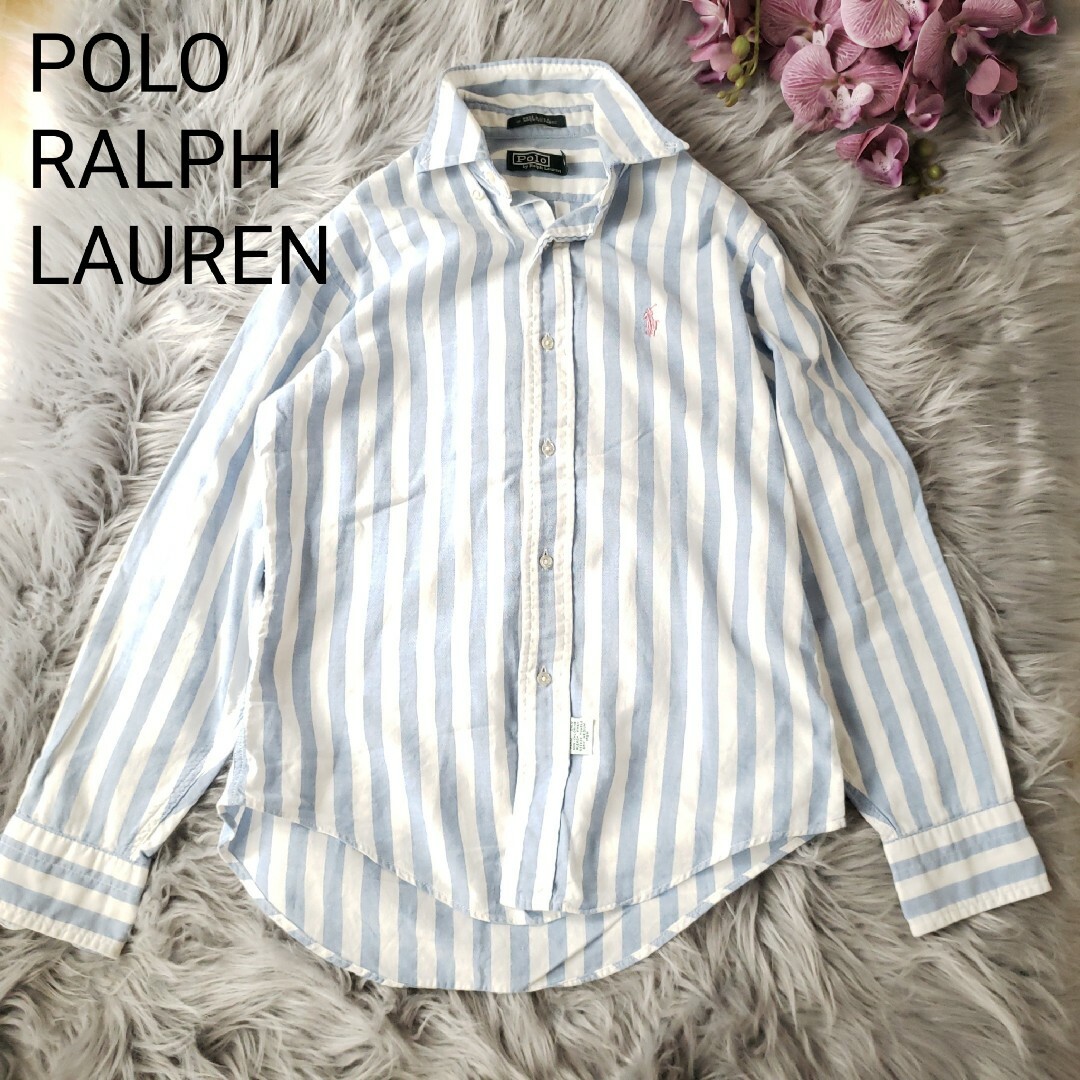 Ralph Lauren(ラルフローレン)のPOLO RALPH LAURENストライプシャツ ポロ刺繍ピンク 水色 14 レディースのトップス(シャツ/ブラウス(長袖/七分))の商品写真