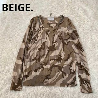 ベイジ(BEIGE,)のBEIGE ベイジ　カモ　迷彩　薄手　ビジュー　シーア　ニット　カットソー(Tシャツ(長袖/七分))