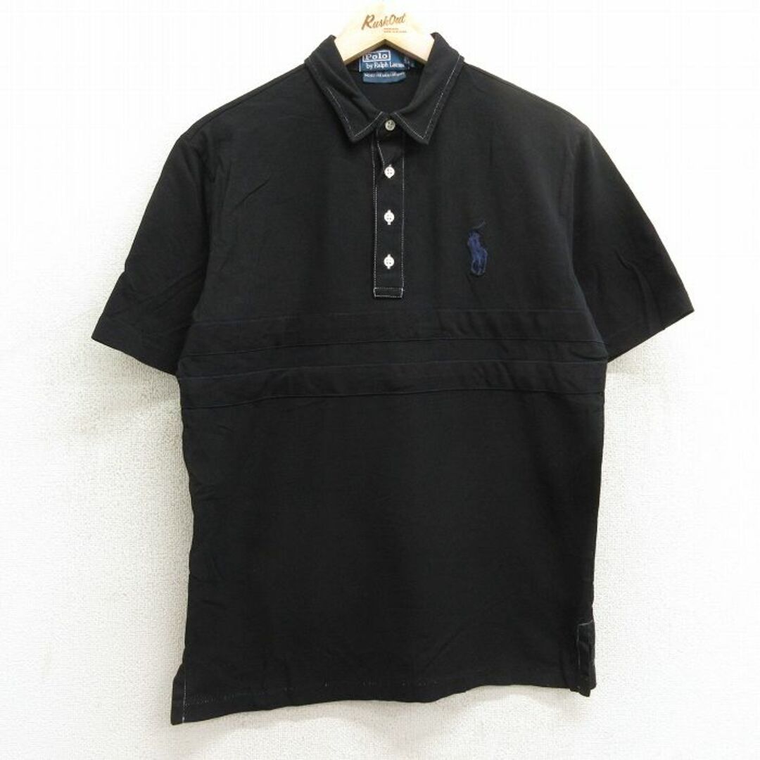 Ralph Lauren(ラルフローレン)のL★古着 ラルフローレン Ralph Lauren 半袖 ブラント ポロ シャツ メンズ 90年代 90s ワンポイントロゴ コットン 鹿の子 黒 ブラック 24apr10 中古 トップス メンズのトップス(ポロシャツ)の商品写真