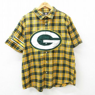 XL★古着 半袖 シャツ メンズ 00年代 00s NFL グリーンベイパッカーズ 大きいサイズ コットン 黄他 イエロー チェック アメフト スーパーボウル 【spe】 24apr10 中古 トップス(シャツ)