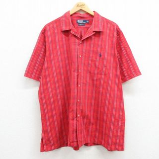 ラルフローレン(Ralph Lauren)のXL★古着 ラルフローレン Ralph Lauren 半袖 ブランド シャツ メンズ 90年代 90s ワンポイントロゴ CALDWELL 大きいサイズ コットン 開襟 オープンカラー 赤他 レッド チェック 【spe】 24apr10 中古 トップス(シャツ)