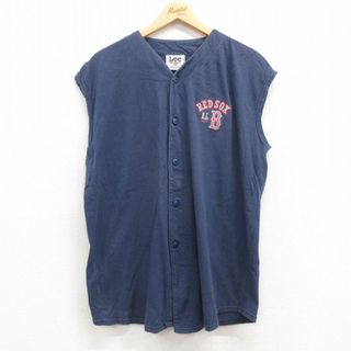 Lee - XL★古着 リー Lee ノースリーブ シャツ メンズ 00年代 00s MLB ボストンレッドソックス コットン 紺 ネイビー メジャーリーグ ベースボール 野球 24apr10 中古 トップス