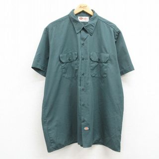 Dickies - XL★古着 ディッキーズ Dickies 半袖 ワーク シャツ メンズ 00年代 00s 大きいサイズ ロング丈 緑系 グリーン 24apr10 中古 トップス