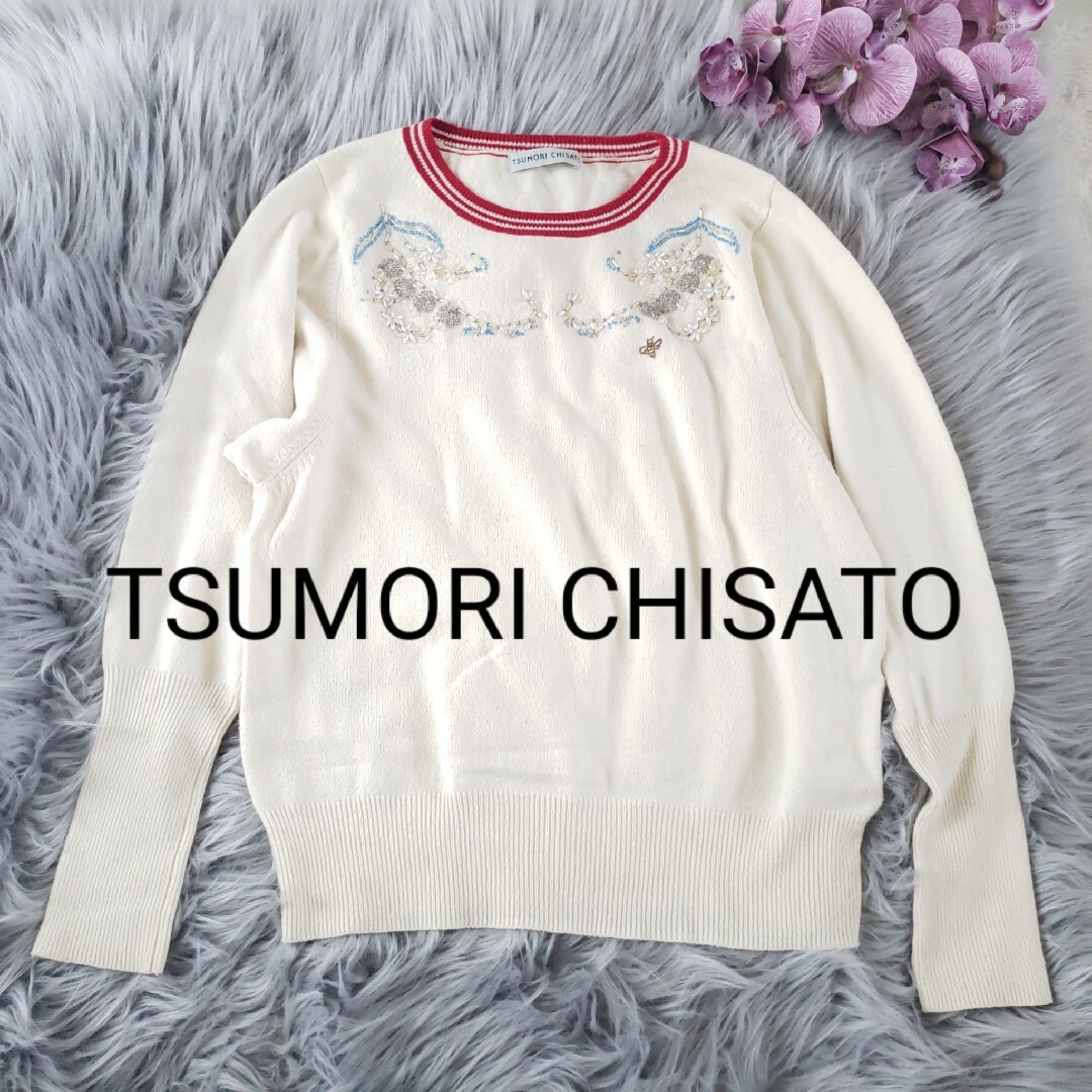 TSUMORI CHISATO(ツモリチサト)のTSUMORI CHISATO 刺繍 ビーズ パール 装飾 ニット サイズ2 レディースのトップス(ニット/セーター)の商品写真