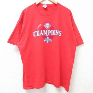 フィラ(FILA)のXL★古着 半袖 ビンテージ Tシャツ メンズ 00年代 00s MLB フィラデルフィアフィリーズ コットン クルーネック 赤 レッド メジャーリーグ ベースボール 野球 24apr10 中古(Tシャツ/カットソー(半袖/袖なし))