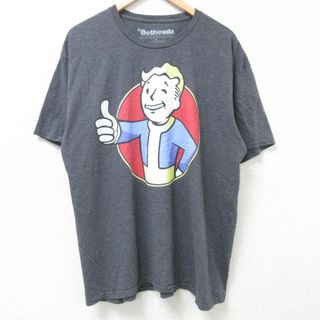 XL★古着 半袖 Tシャツ メンズ ゲーム フォールアウト クルーネック 濃グレー 霜降り 24apr10 中古(Tシャツ/カットソー(半袖/袖なし))