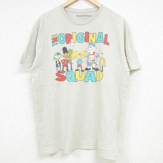 L★古着 半袖 Tシャツ メンズ ニコロデオン SQUAD GOALS ルーニーテューンズ LOONEY TUNES コットン クルーネック 薄ベージュ カーキ 24apr10 中古(Tシャツ/カットソー(半袖/袖なし))