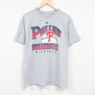 フィラ(FILA)のXL★古着 マジェスティック 半袖 Tシャツ メンズ MLB フィラデルフィアフィリーズ クルーネック グレー 霜降り メジャーリーグ ベースボール 野球 24apr10 中古(Tシャツ/カットソー(半袖/袖なし))