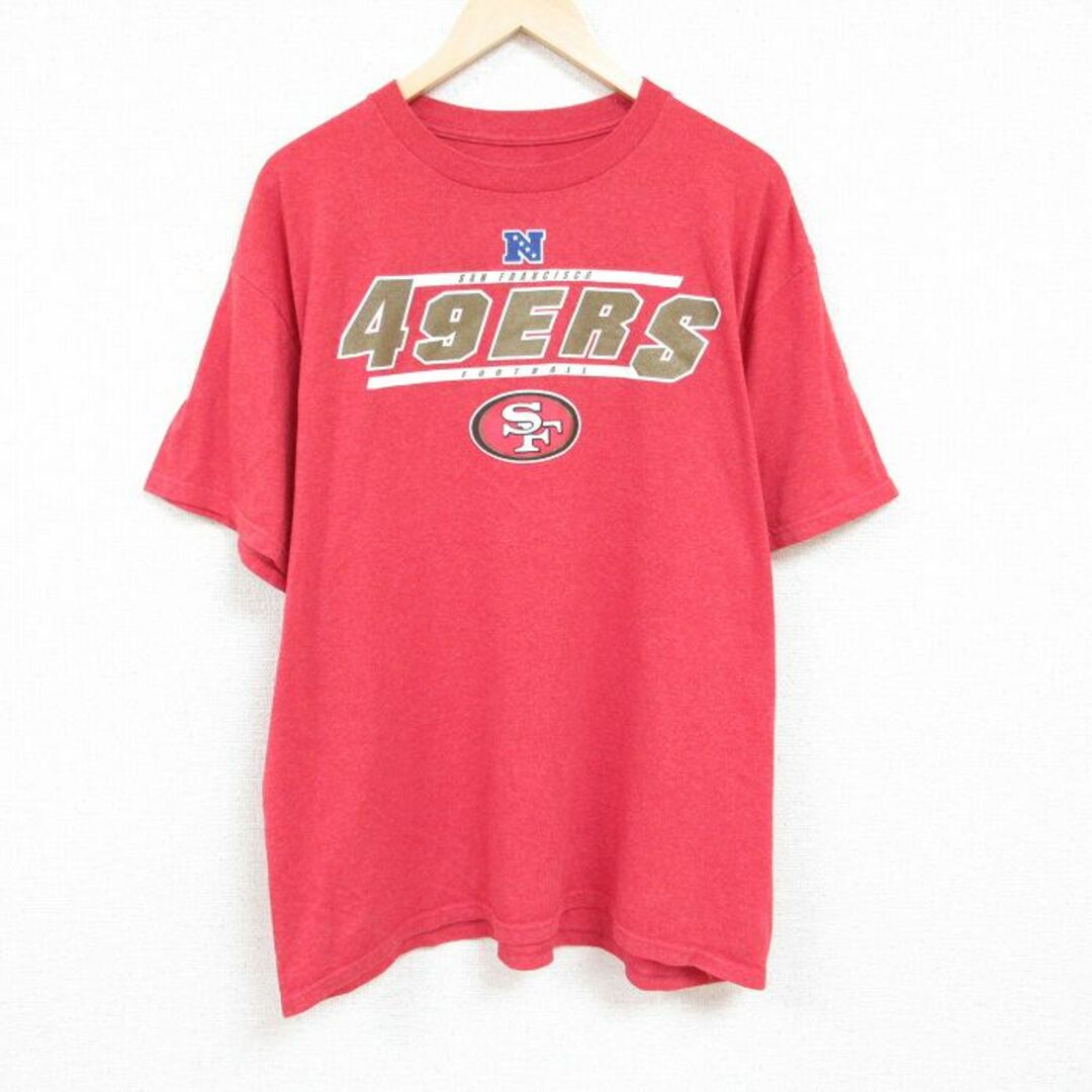 XL★古着 半袖 Tシャツ メンズ NFL サンフランシスコフォーティーナイナーズ 49ers 大きいサイズ クルーネック 赤 レッド 霜降り アメフト スーパーボウル 24apr10 中古 メンズのトップス(Tシャツ/カットソー(半袖/袖なし))の商品写真