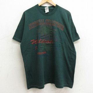 XL★古着 半袖 ビンテージ Tシャツ メンズ 90年代 90s アリゾナ ワイルドキャッツ コットン クルーネック 緑 グリーン 24apr10 中古(Tシャツ/カットソー(半袖/袖なし))