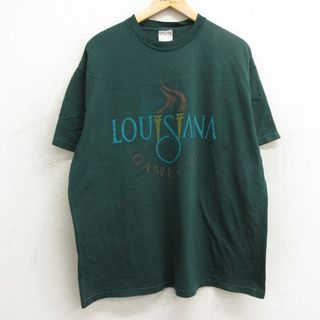 XL★古着 オニータ ONEITA 半袖 ビンテージ Tシャツ メンズ 90年代 90s ルイジアナ 大きいサイズ コットン クルーネック 緑 グリーン 24apr10 中古(Tシャツ/カットソー(半袖/袖なし))