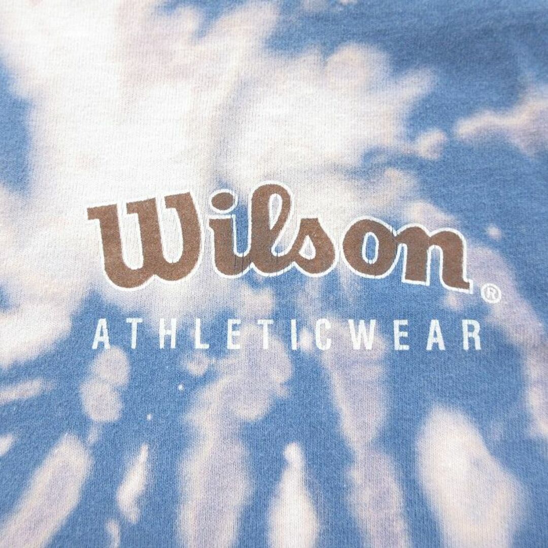 wilson(ウィルソン)のXL★古着 ウィルソン 半袖 ビンテージ Tシャツ メンズ 90年代 90s ワンポイントロゴ コットン クルーネック USA製 紺他 ネイビー ブリーチ加工 24apr10 中古 メンズのトップス(Tシャツ/カットソー(半袖/袖なし))の商品写真