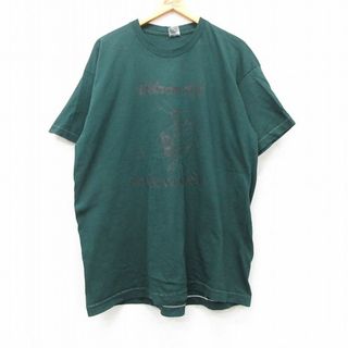 フルーツオブザルーム(FRUIT OF THE LOOM)のXL★古着 フルーツオブザルーム 半袖 ビンテージ Tシャツ メンズ 90年代 90s ヘリコプター 大きいサイズ クルーネック USA製 緑 グリーン 24apr10 中古(Tシャツ/カットソー(半袖/袖なし))