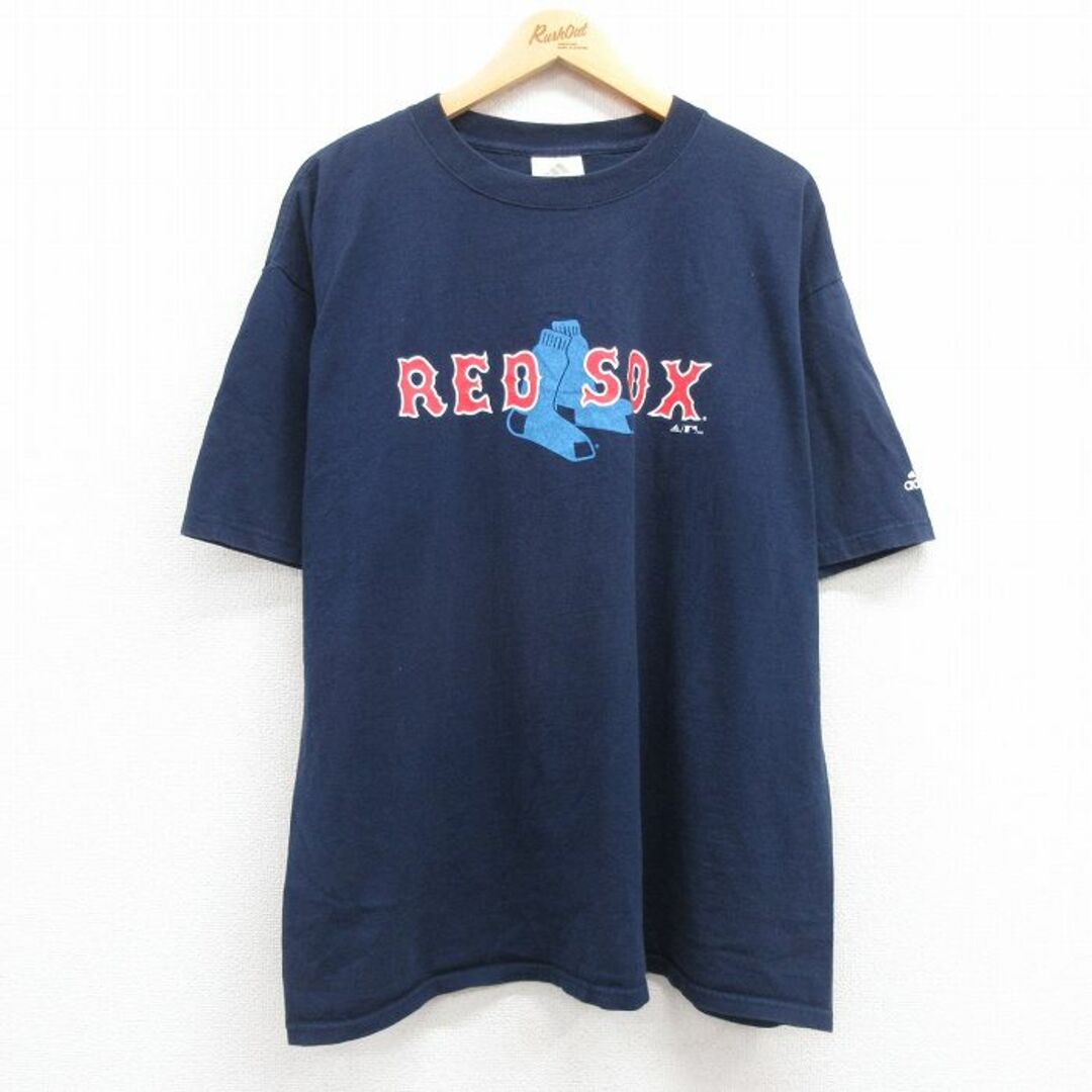 adidas(アディダス)のXL★古着 アディダス adidas 半袖 ビンテージ Tシャツ メンズ 00年代 00s MLB ボストンレッドソックス 大きいサイズ コットン クルーネック 紺 ネイビー メジャーリーグ ベースボール 野球 24apr10 中古 メンズのトップス(Tシャツ/カットソー(半袖/袖なし))の商品写真