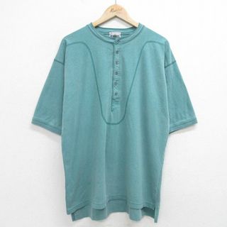 XL★古着 半袖 ビンテージ Tシャツ メンズ 00年代 00s 無地 大きいサイズ コットン ヘンリーネック 緑 グリーン 霜降り 24apr10 中古(Tシャツ/カットソー(半袖/袖なし))