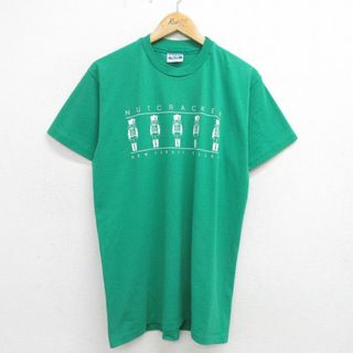 ヘインズ(Hanes)のL★古着 ヘインズ Hanes 半袖 ビンテージ Tシャツ メンズ 80年代 80s NUTCRACKERS 人形 クルーネック USA製 緑 グリーン 24apr10 中古(Tシャツ/カットソー(半袖/袖なし))