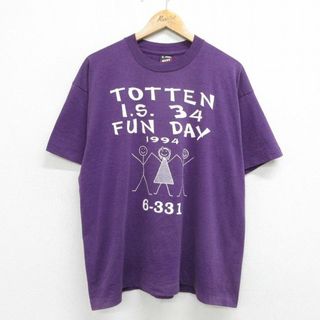 フルーツオブザルーム(FRUIT OF THE LOOM)のXL★古着 フルーツオブザルーム 半袖 ビンテージ Tシャツ メンズ 90年代 90s 人 TOTIEN 大きいサイズ クルーネック USA製 紫 パープル 24apr10 中古(Tシャツ/カットソー(半袖/袖なし))