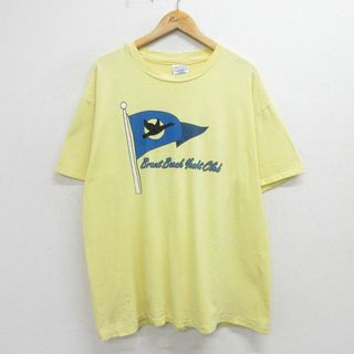 ヘインズ(Hanes)のXL★古着 ヘインズ Hanes 半袖 ビンテージ Tシャツ メンズ 90年代 90s 旗 大きいサイズ コットン クルーネック USA製 黄色 イエロー 24apr10 中古(Tシャツ/カットソー(半袖/袖なし))