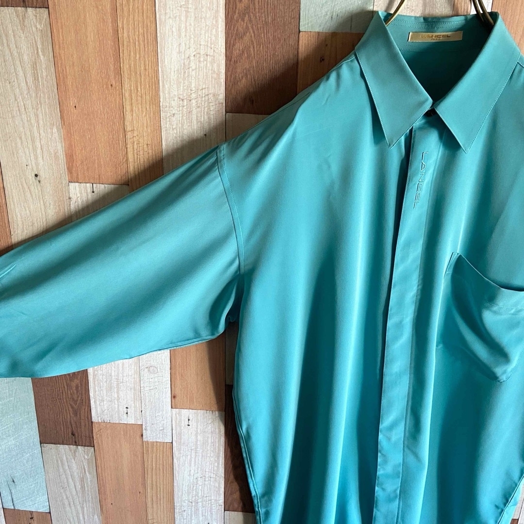 Santa Monica(サンタモニカ)の90s 00s vintage LANCEL ターコイズシャツ 古着 y2k レディースのトップス(シャツ/ブラウス(長袖/七分))の商品写真