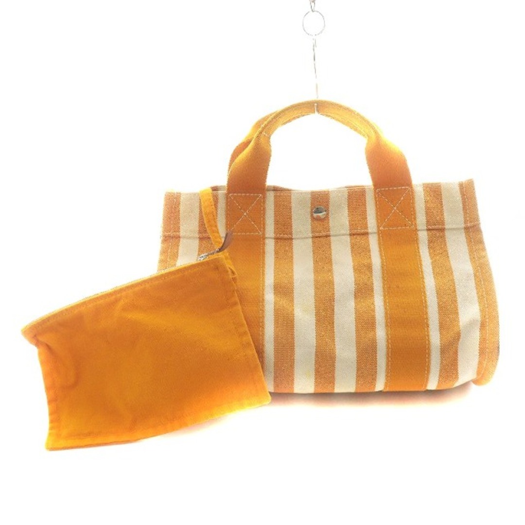 Hermes(エルメス)のエルメス カンヌ PM ストライプ ハンドバッグ キャンバス オレンジ 白 レディースのバッグ(ハンドバッグ)の商品写真