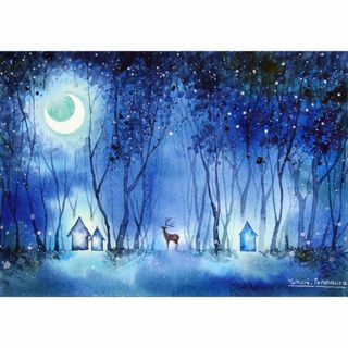 （原画）夜空の森【水彩画】絵画 インテリアにおすすめ(絵画/タペストリー)