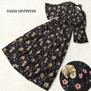 ナノユニバース(nano・universe)のナノユニバース ✿ 花柄 ロングワンピース ブラック 前ボタン フラワー 春夏(ロングワンピース/マキシワンピース)