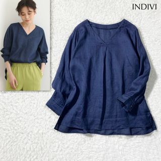 インディヴィ(INDIVI)の【美品】INDIVI リネンオーバーシャツ ブラウス 麻100%(シャツ/ブラウス(長袖/七分))