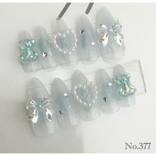 ネイルチップ　量産型　ブルー　チークネイル　No.377(つけ爪/ネイルチップ)