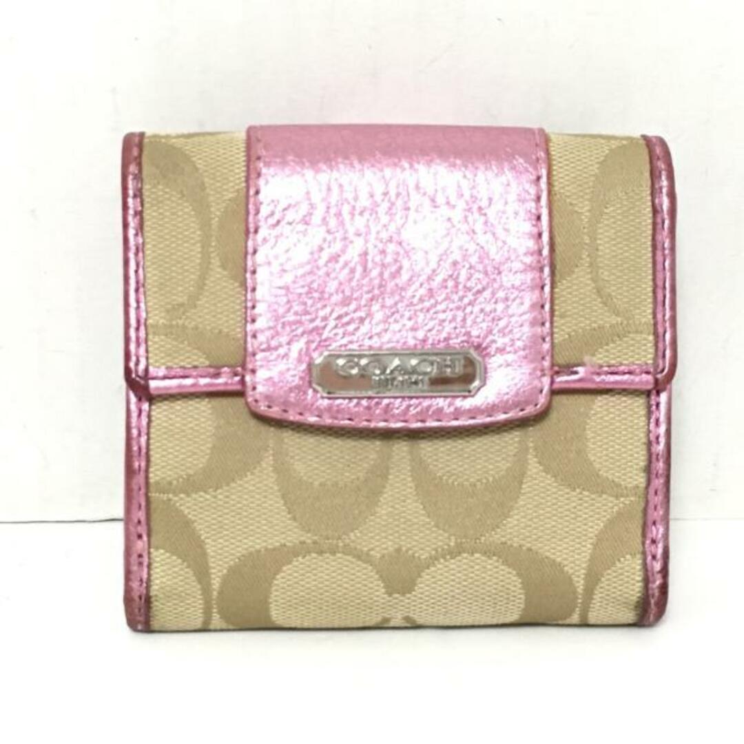 COACH(コーチ)のCOACH(コーチ) Wホック財布 シグネチャー柄 ライトカーキ×ピンク ジャガード×レザー レディースのファッション小物(財布)の商品写真