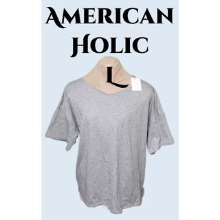 アメリカンホリック(AMERICAN HOLIC)のアメリカンホリックバックリボンモチーフトップスL新タグ灰色オーバーサイズ(カットソー(半袖/袖なし))