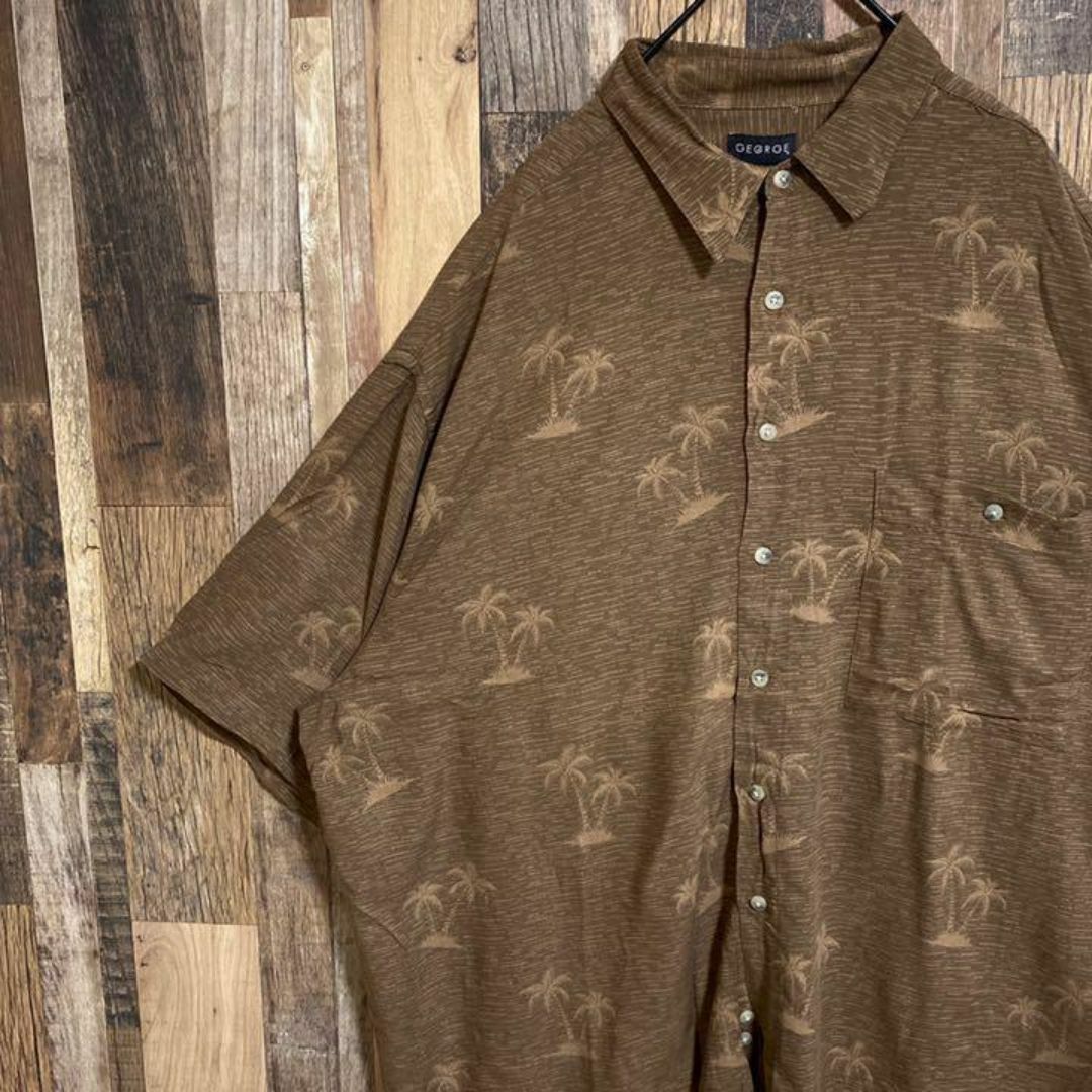 GEORGE ブラウン ハワイアン アロハシャツ ヤシの木 南国 US古着 半袖 メンズのトップス(シャツ)の商品写真