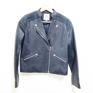 ランバンオンブルー(LANVIN en Bleu)のLANVIN en Bleu(ランバンオンブルー) ライダースジャケット サイズ38 M レディース - ネイビー 長袖/レザー/スエード/ジップアップ/秋/冬(ライダースジャケット)