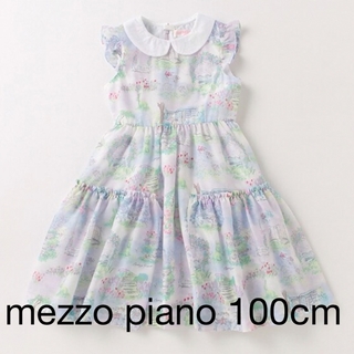 メゾピアノ(mezzo piano)のメゾピアノ mezzopiano 衿つきガーデン柄ワンピース　100cm(ワンピース)