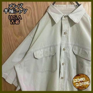 メンズ グレー ホワイト USA古着 90s ボタン シャツ 半袖 シャツ(シャツ)