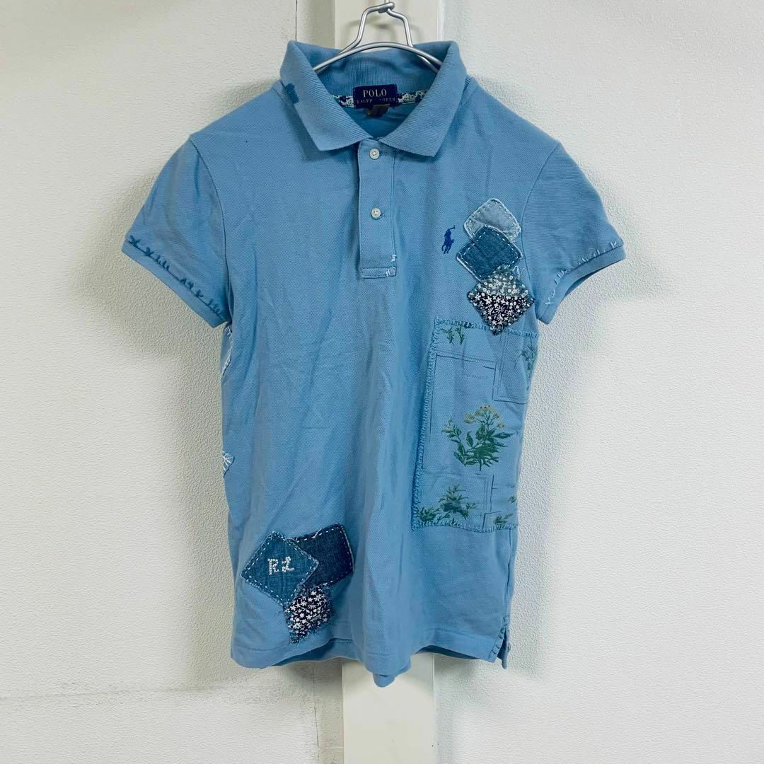 POLO（RALPH LAUREN）(ポロ)のPOLO 　ラルフローレン　ポロシャツ　刺繡　装飾　青　涼しい　ナチュラル　古着 メンズのトップス(ポロシャツ)の商品写真