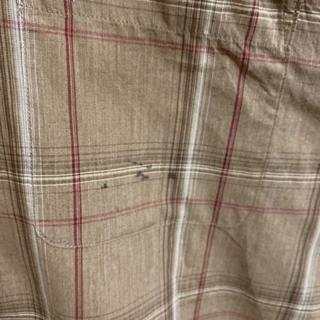 メンズ ブラウン チェック シャツ ロゴ 刺繍 USA古着 90s 半袖 L メンズのトップス(シャツ)の商品写真