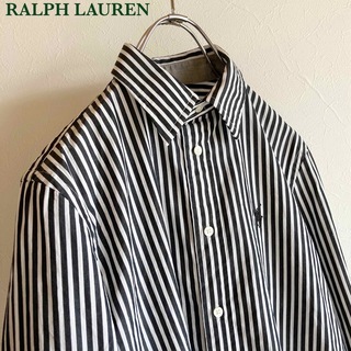 ラルフローレン(Ralph Lauren)のポロラルフローレン ロゴ刺繍 ストレッチ コットン ストライプシャツ 0 黒 白(シャツ/ブラウス(長袖/七分))