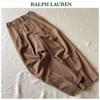 ラルフローレン(Ralph Lauren)のラルフローレン ウール混 グレンチェック タック スラックス パンツ ブラウン(カジュアルパンツ)