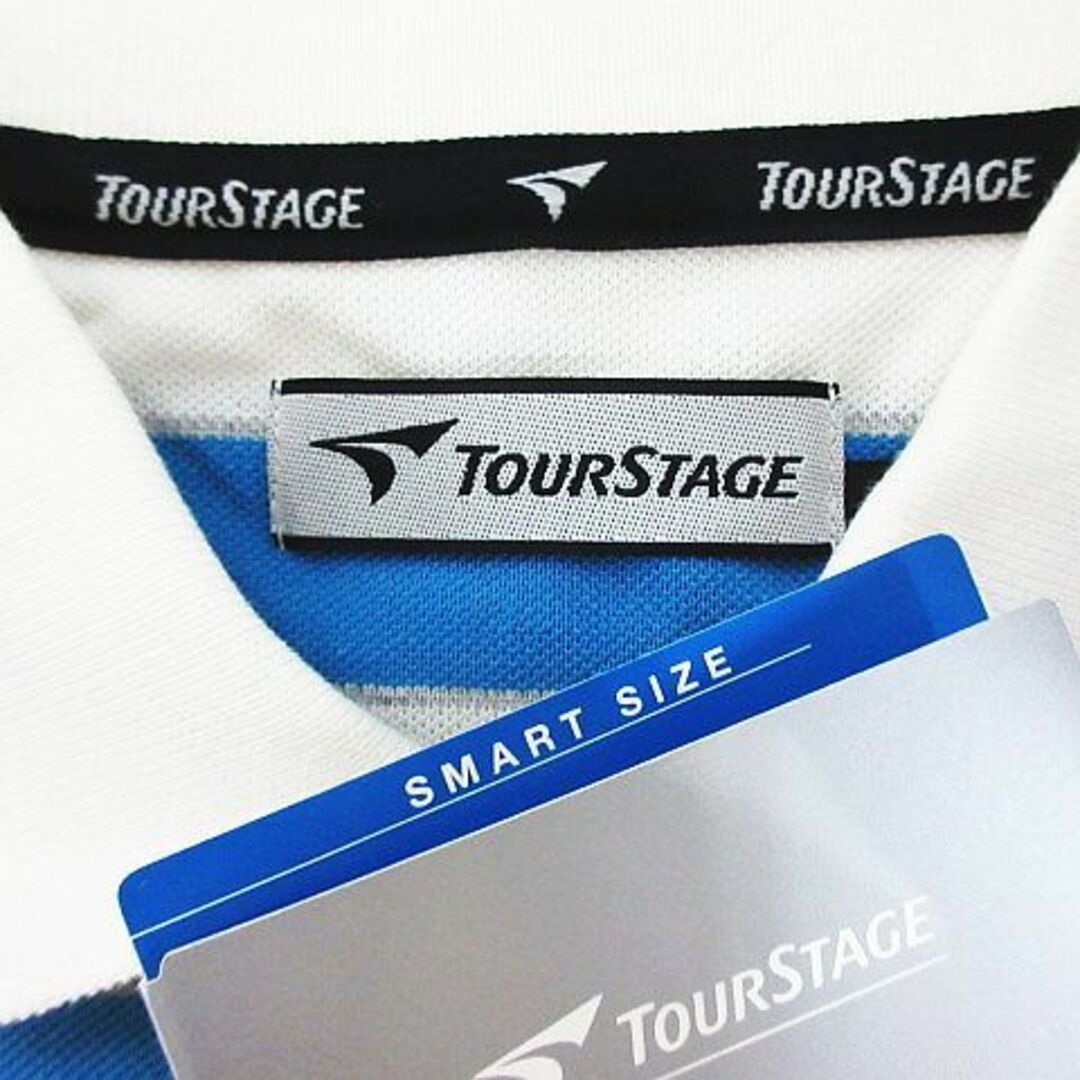 BRIDGESTONE(ブリヂストン)のブリジストン ツアーステージ ポロシャツ 半袖 ボーダー 吸汗速乾 M 青×白 スポーツ/アウトドアのゴルフ(ウエア)の商品写真