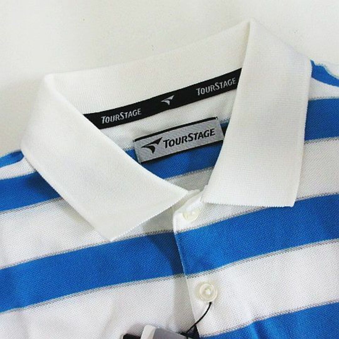 BRIDGESTONE(ブリヂストン)のブリジストン ツアーステージ ポロシャツ 半袖 ボーダー 吸汗速乾 M 青×白 スポーツ/アウトドアのゴルフ(ウエア)の商品写真