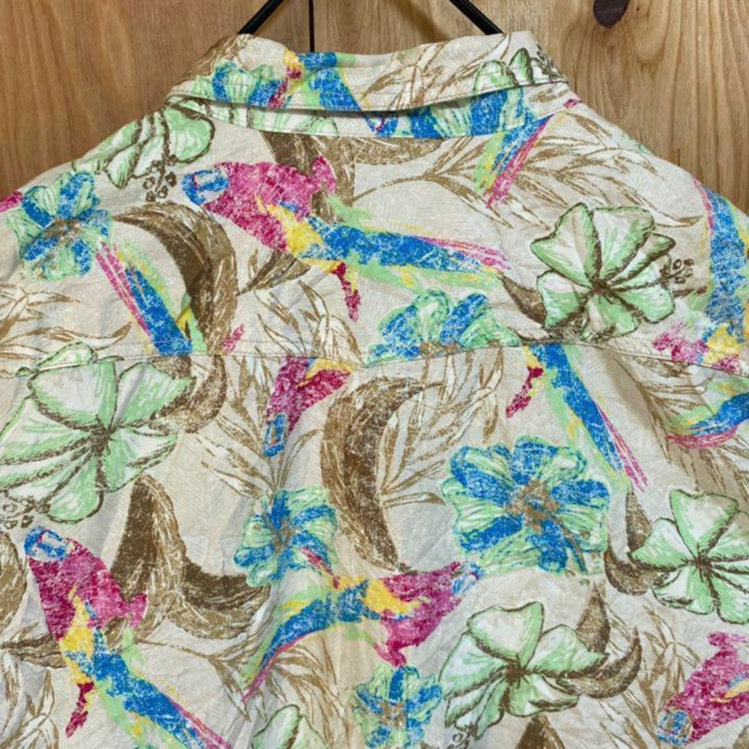 派手 花柄 USA古着 90s 半袖 シャツ ボタン アロハ ブルー ピンク メンズのトップス(シャツ)の商品写真