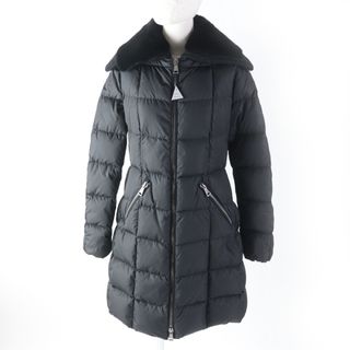 モンクレール(MONCLER)の美品★MONCLER モンクレール DAVIDIA デビーシア 襟元ラムファー付 ZIP UP ダウンコート ブラック 黒 2 正規品 レディース エレガント◎(ダウンコート)