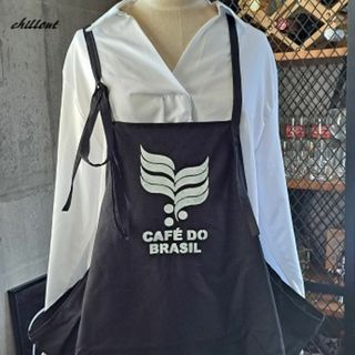 【背中がかわいい】エプロン：CAFE DO BRASIL：ブラック【0606(収納/キッチン雑貨)