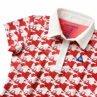 ルコックスポルティフ(le coq sportif)の日本製 美品 ルコック ゴルフ ドライ 半袖 ポロシャツ M レディース 赤 白(ウエア)