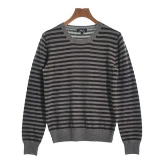 A.P.C. アーペーセー ニット・セーター S グレーxこげ茶(ボーダー) 【古着】【中古】(ニット/セーター)