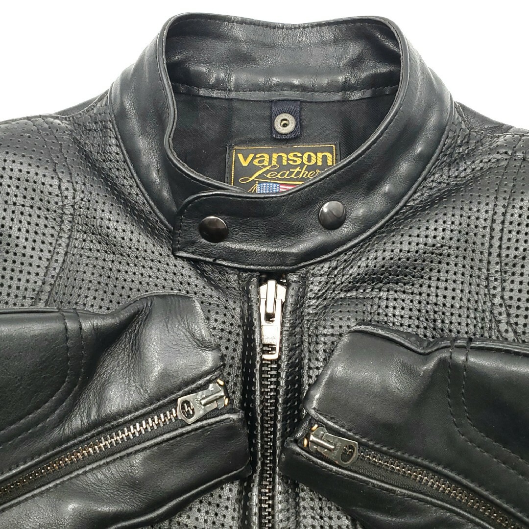 VANSON(バンソン)の希少パンチングボディ◆VANSON◆USA製38レザーライダースジャケット776 メンズのジャケット/アウター(ライダースジャケット)の商品写真