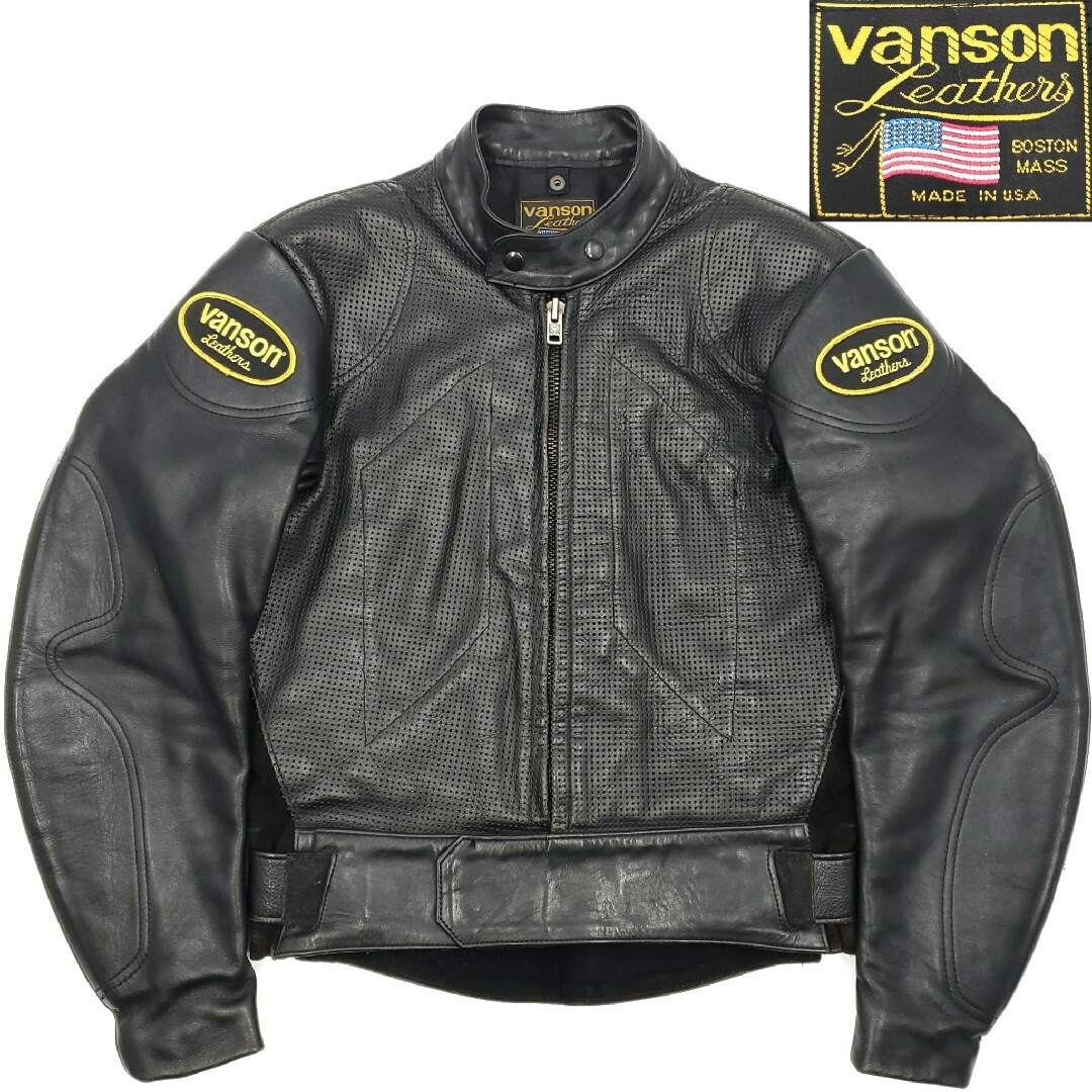 VANSON(バンソン)の希少パンチングボディ◆VANSON◆USA製38レザーライダースジャケット776 メンズのジャケット/アウター(ライダースジャケット)の商品写真