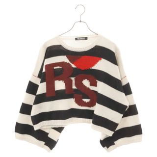 RAF SIMONS - RAF SIMONS ラフシモンズ 22AW Loose Fit Cropped Jacquard RS Knit ルーズフィット クロップド ジャガード ニット セーター ボーダー ホワイト/ブラック 7842240507